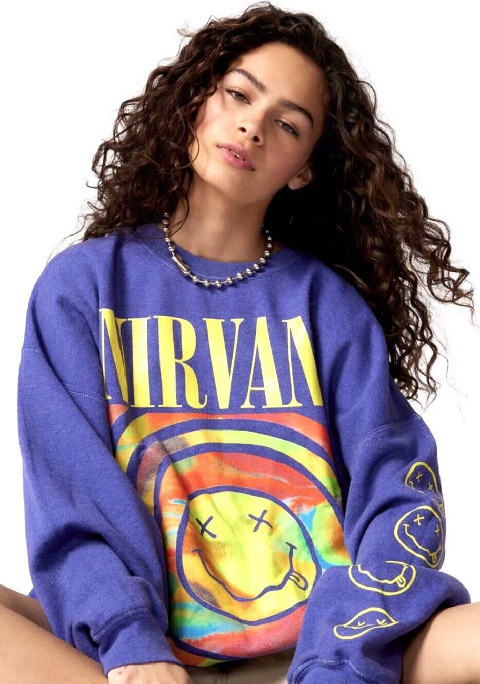 Nirvana Smile Overdyed Sweatshirt Purple S/M Urban Outfitters OVERSIZED *SEALED